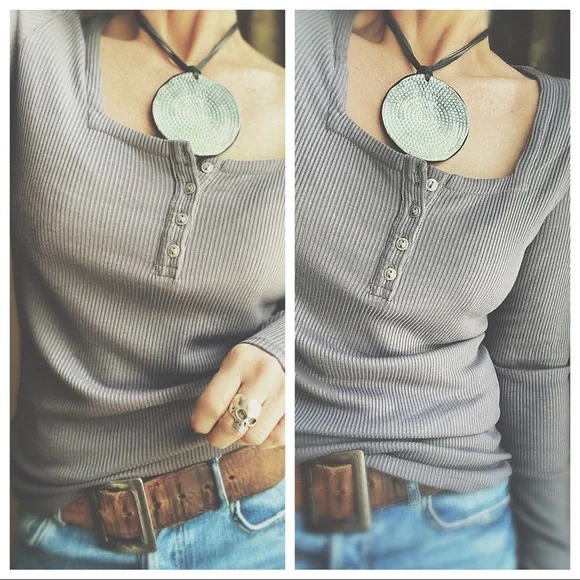 Chaser Henley Ribbed Layering Top Gray Charcoal NWT Large - Picture 11 of 16